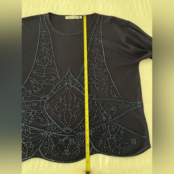 JACQUES VERT Navy Blue Iridescent Beads Fine Knit Sweater Embellished Fancy - Picture 16 of 16